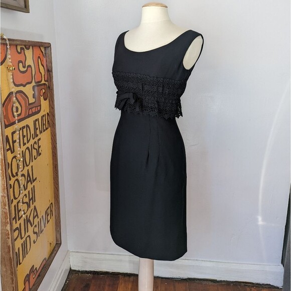 Vintage Black Sheath Dress with Lace and Bow - Picture 2 of 13